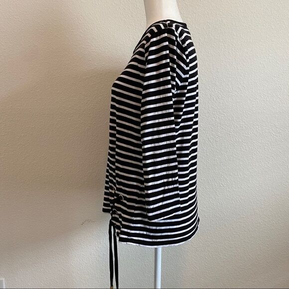 MICHAEL Michael Kors Black Stripe Front Tie 3/4 Sleeve Stretchy Top Large - Picture 5 of 11